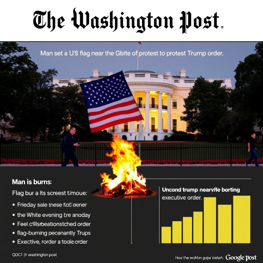 Man burns U.S. flag near White House to protest Trump order
